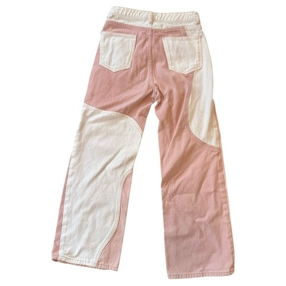 Cider Women's Patchwork Wide Leg Relaxed Fit Jeans Retro Y2K Pink White, sz S - Picture 2 of 5